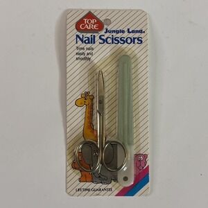 Top Care Jungle Land Nail Scissors Set Kids Curved Blades Italy NIP NOS Vintage